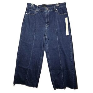 Banana Republic Cropped Jeans Womens 32/14 Blue Denim High Rise Wide Leg Raw Hem